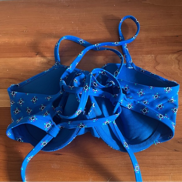 Aerie Peacock Capri Blue Bikini Swim Underwire Push Up Top 36D Padded Corset Tie - Picture 3 of 8